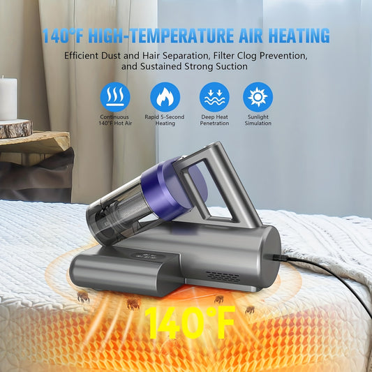 Mattress Vacuum Cleaner With UV-C Light, Handheld Vacuum Cleaner With Heating & Ultrasonic & Anionic & Aromatherapy For Bed Dust Pet Hair (Corded, Purple), 16Kpa Suction 500W Powerful And Double Cup