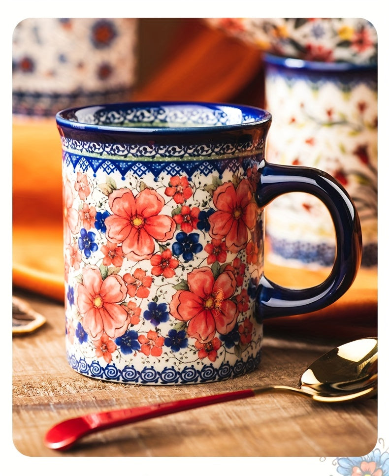 Hand-Painted Floral Ceramic Coffee Mug with Handle - Microwave Safe, Insulated for Hot & Cold Drinks, Perfect for Summer & Winter Beverages, Ideal Gift for Christmas, Weddings, Birthdays, Valentine's Day