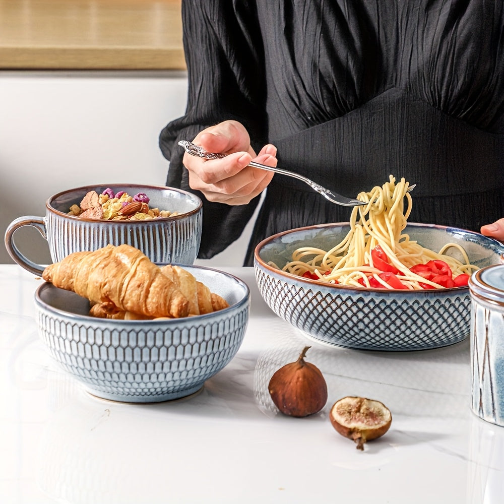 4pcs HVH 8.5 Inch Large Pasta Bowls Set, 46oz Big Salad Bowl Set Of 4, Shallow Bowls, Ceramic Plates Set, Ceramic Bowls Set Microwave And Dishwasher Safe