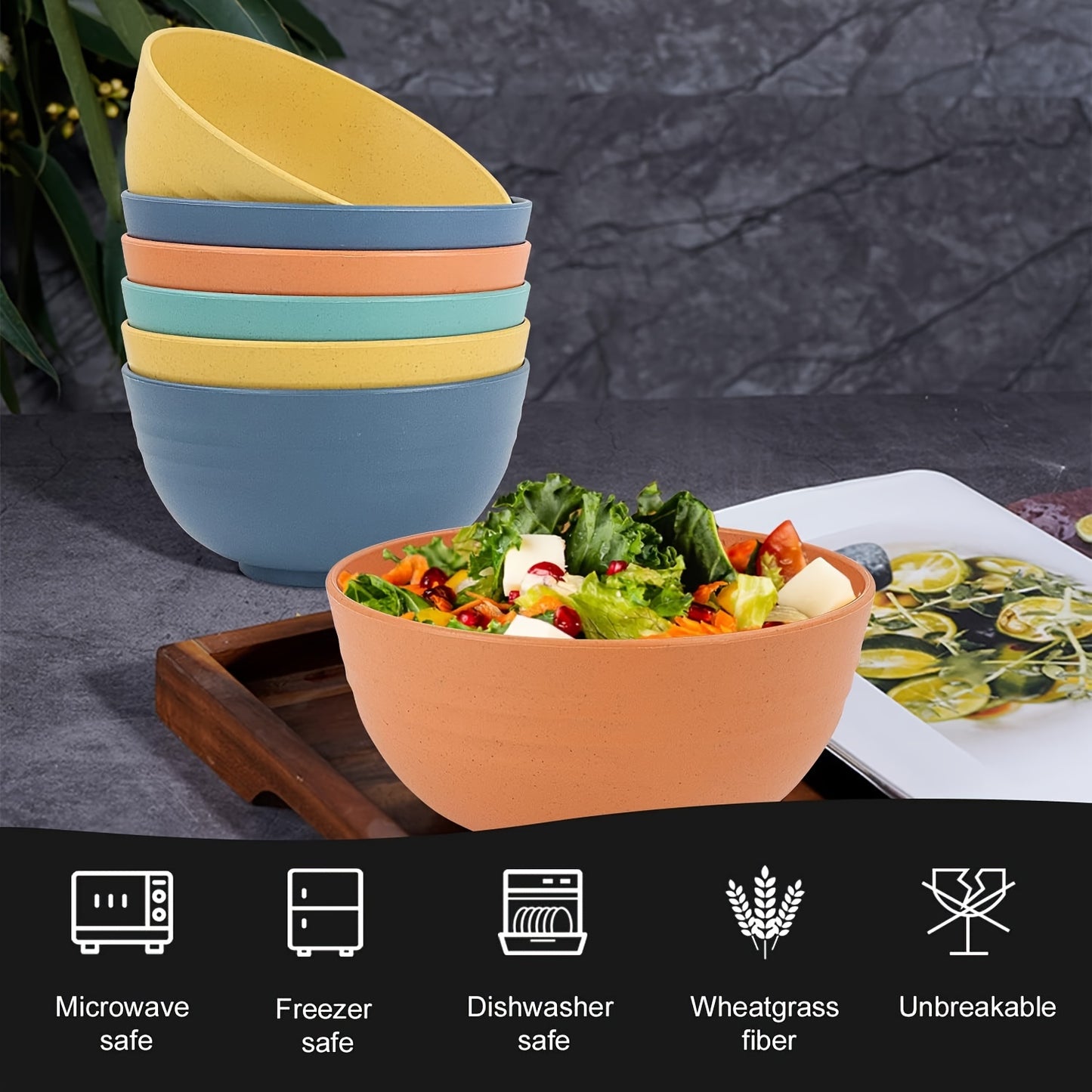 8 Unbreakable Wheat Straw Bowl Sets - Microwave and Dishwasher Safe Cereal Bowl - For Soup, Oatmeal, Lamian Noodles, and Salad (More Than 26 Ounces)
