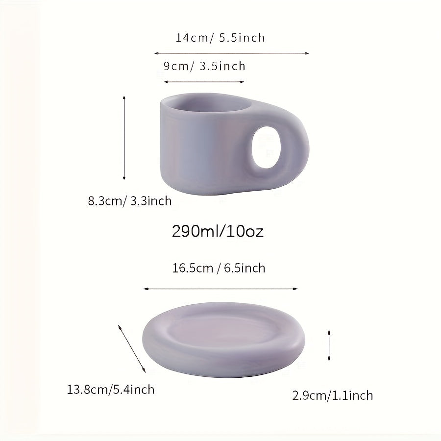 1set Chubby Mug Saucer Set - Creative, Cute, Fat Handle, 10 Oz, Dishwasher and Microwave Safe, Perfect for Latte, Tea, Milk, Halloween Gift, Birthday Gift, Aesthetic Room Decor, Art Supplies, Summer and Winter Drinkware