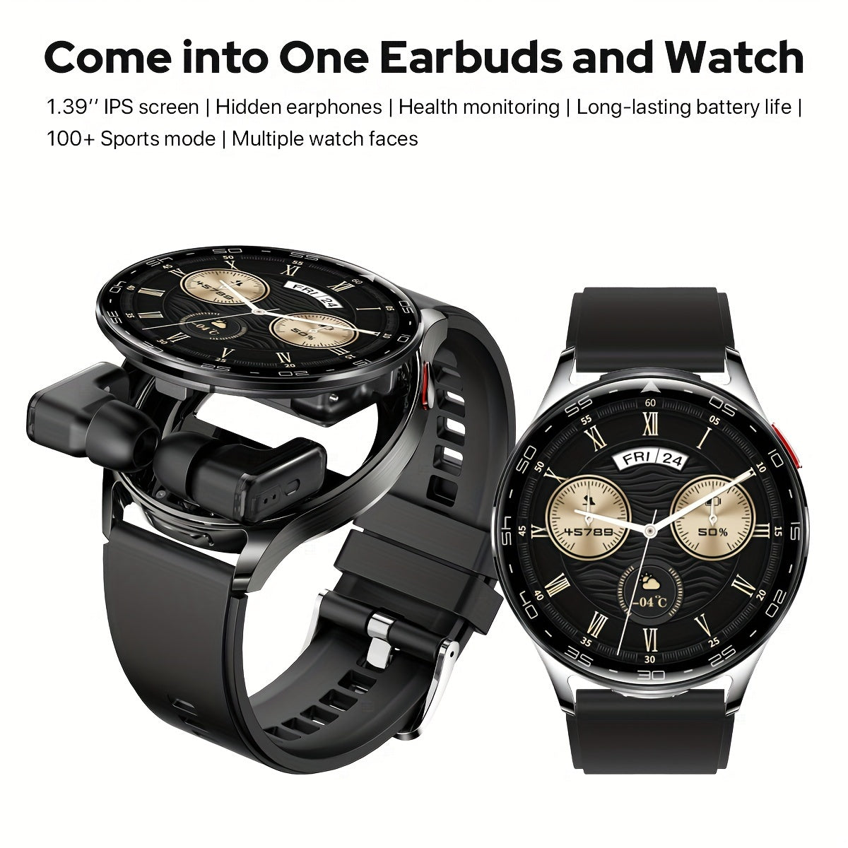 [Smart Watch, Fitness Tracker] 1.39" Full Touch Smart Watch - Wireless Calls, Remote Camera Control, Waterproof, Fitness Tracker with 100+ Sports Modes, Built-In Headphones, Calorie Counter & Pedometer, Black Silicone Band, W