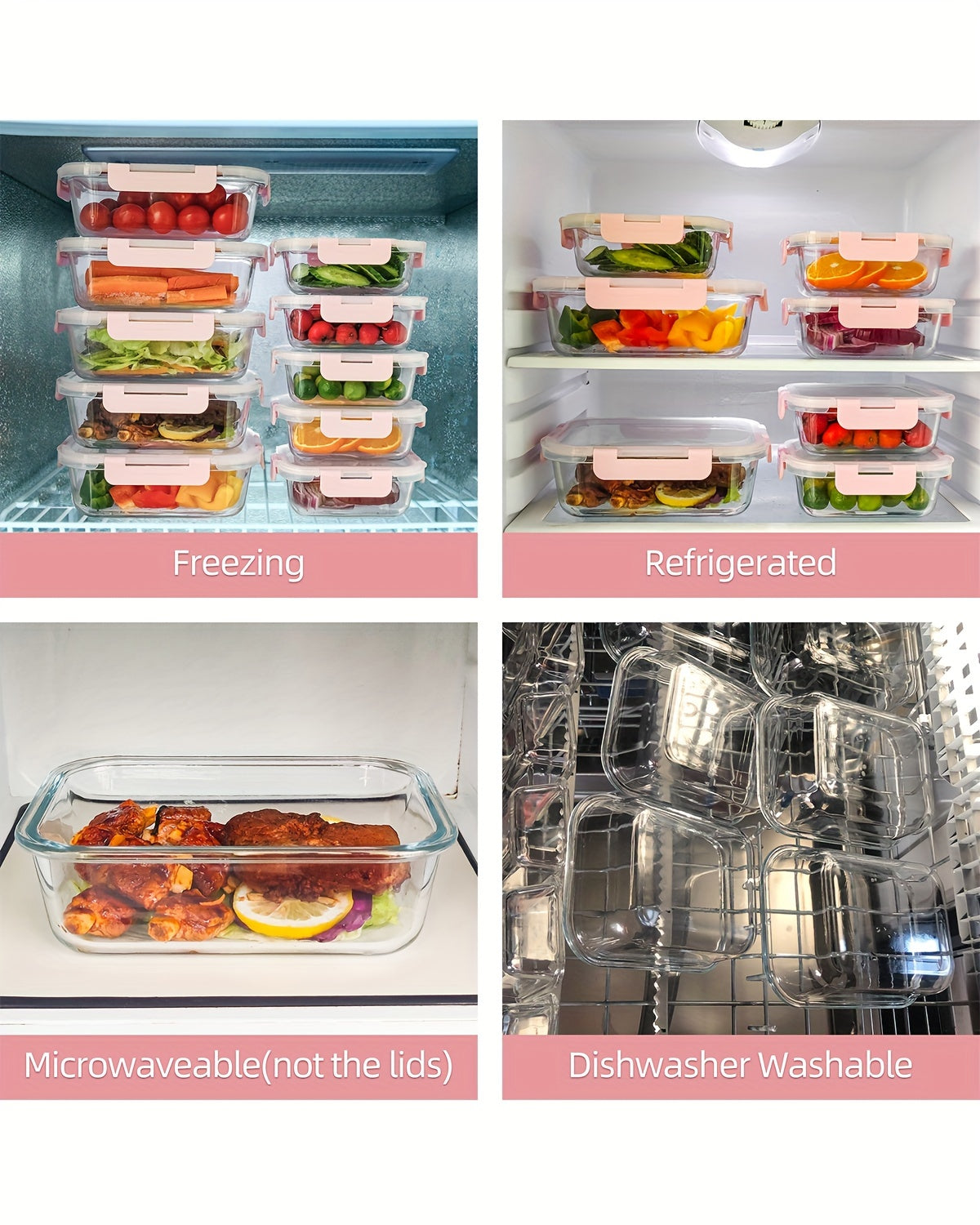 10 Pack Glass Food Storage Containers with Airtight Lids, Leak-Proof Meal Prep Containers with Lids, Dishwasher/Microwave/Freezer Safe