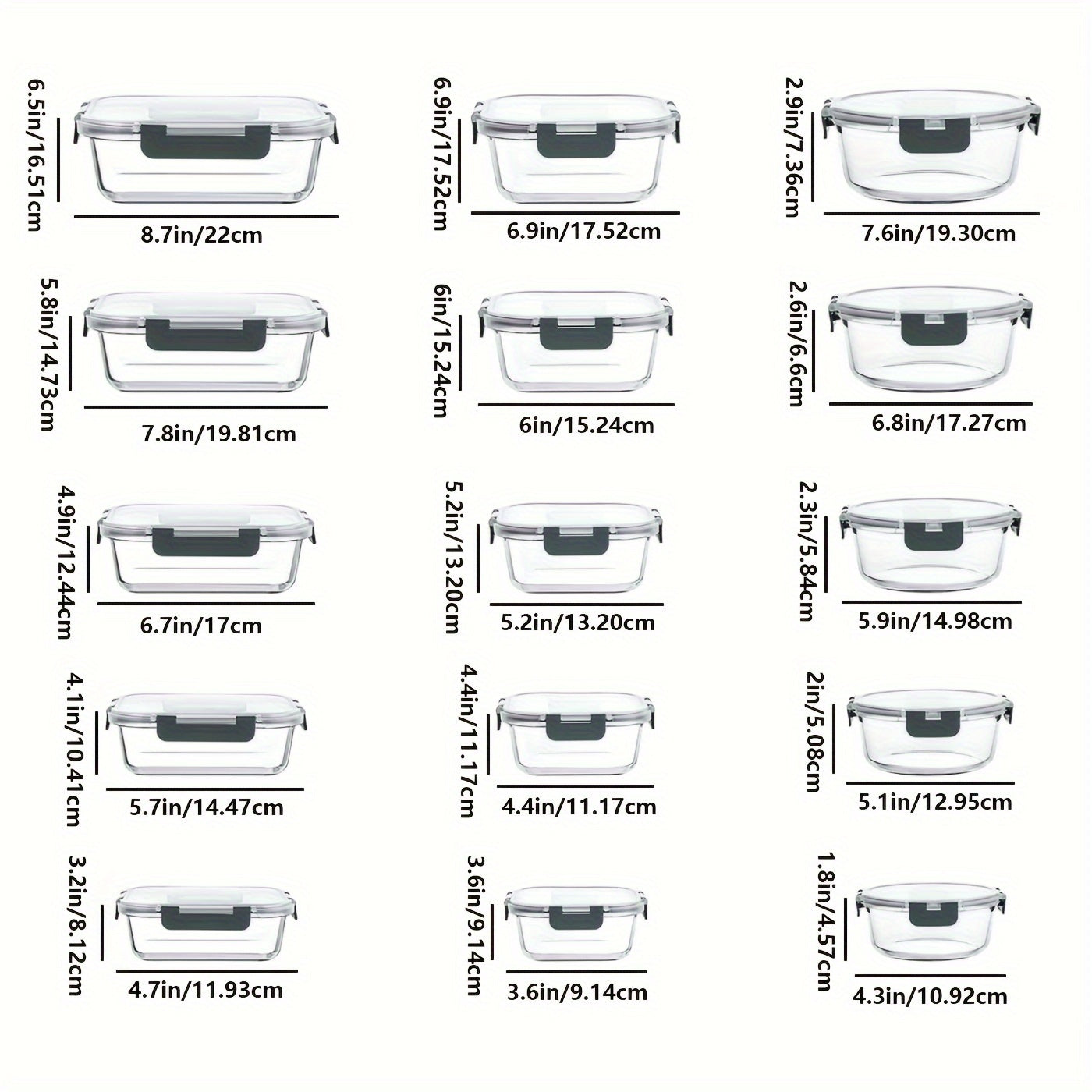 15pcs Glass Food Storage Containers with Snap Locking Lids Glass Meal Prep Containers Set - Airtight Lunch Containers, Microwave, Oven, Freezer and Dishwasher