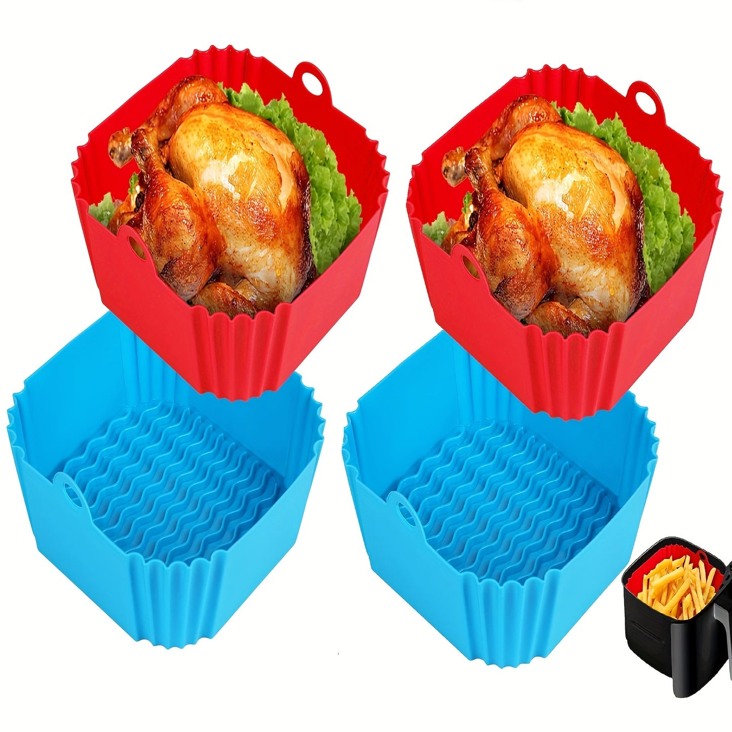 2pcs Square/rotundity Silicone Air Fryer Liner -8 Inches Reusable Air Fryer- Air Fryer Accessories - Air Fryer Insert for 4 to 7 QT Ovens And Microwave Accessories (red+blue)
