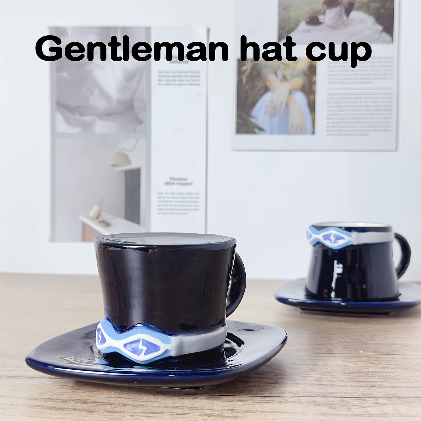 One Piece Ceramic Coffee Cups and Saucers Set - Microwave Safe, Lead-Free, Poly-Coated, Reusable, Round, Matching Set for Adults - Perfect Gift for Him/Her on Christmas, Easter, Halloween, Hanukkah, Thanksgiving