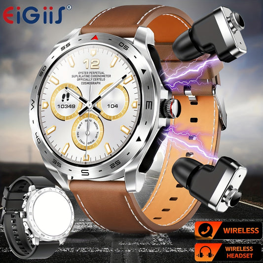 EIGIIS Mens Smart Watch, 1.52 Inch Full Touch Screen Smart Watches, TWS Full In-Ear Wearing Headphones, 400mAh Large Capacity Batteries, Make/Answer Call, Information Reminder, Multifunctional Smartwatch For Phone And Android